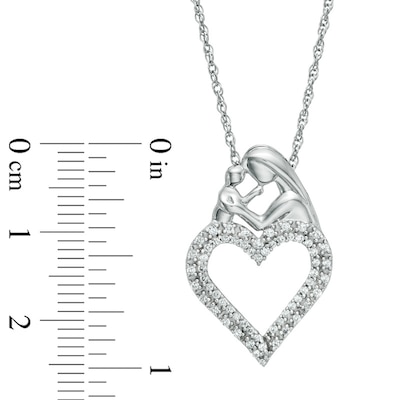 0.25 CT. T.W. Diamond Motherly Love Double Row Heart Pendant in Sterling Silver