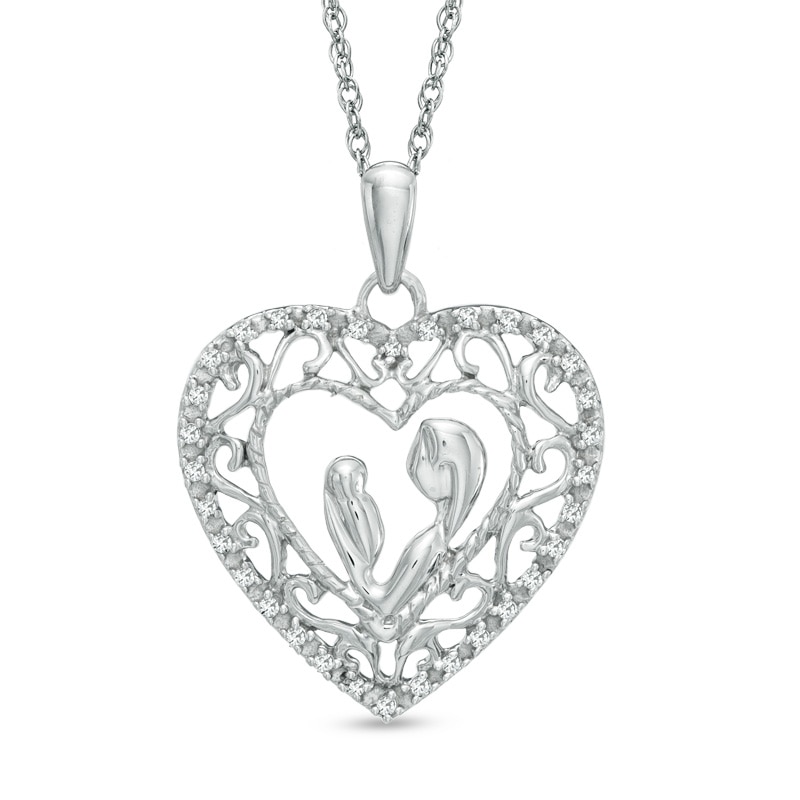 0.10 CT. T.W. Diamond Motherly Love Scroll Heart Pendant in Sterling Silver