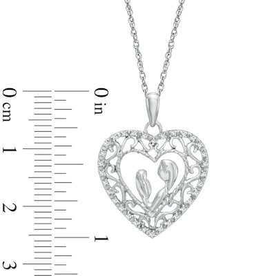 0.10 CT. T.W. Diamond Motherly Love Scroll Heart Pendant in Sterling Silver