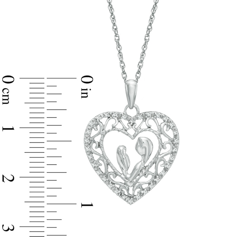 0.10 CT. T.W. Diamond Motherly Love Scroll Heart Pendant in Sterling Silver