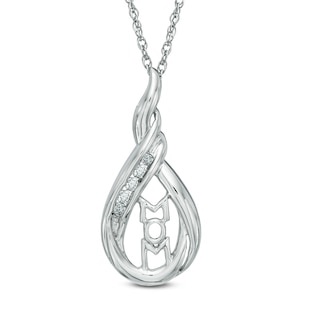 0.10 CT. T.W. Diamond "MOM" Teardrop Pendant in 10K White Gold