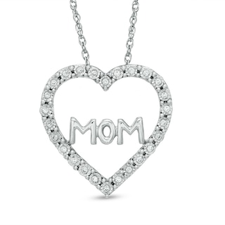 0.10 CT. T.W. Diamond "MOM" Heart Pendant in Sterling Silver