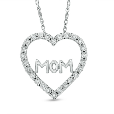 0.10 CT. T.W. Diamond "MOM" Heart Pendant in Sterling Silver