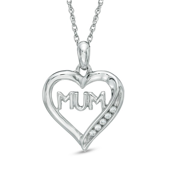 Diamond Accent "MUM" Heart Pendant in Sterling Silver