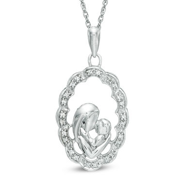 0.10 CT. T.W. Diamond Motherly Love Scallop Oval Pendant in 10K White Gold