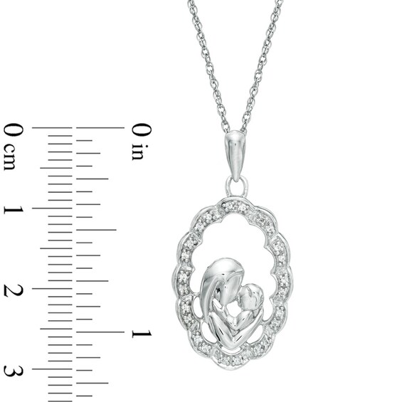 0.10 CT. T.W. Diamond Motherly Love Scallop Oval Pendant in 10K White Gold