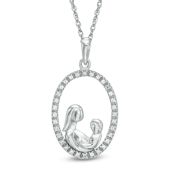 0.12 CT. T.W. Diamond Motherly Love Oval Pendant in 10K White Gold