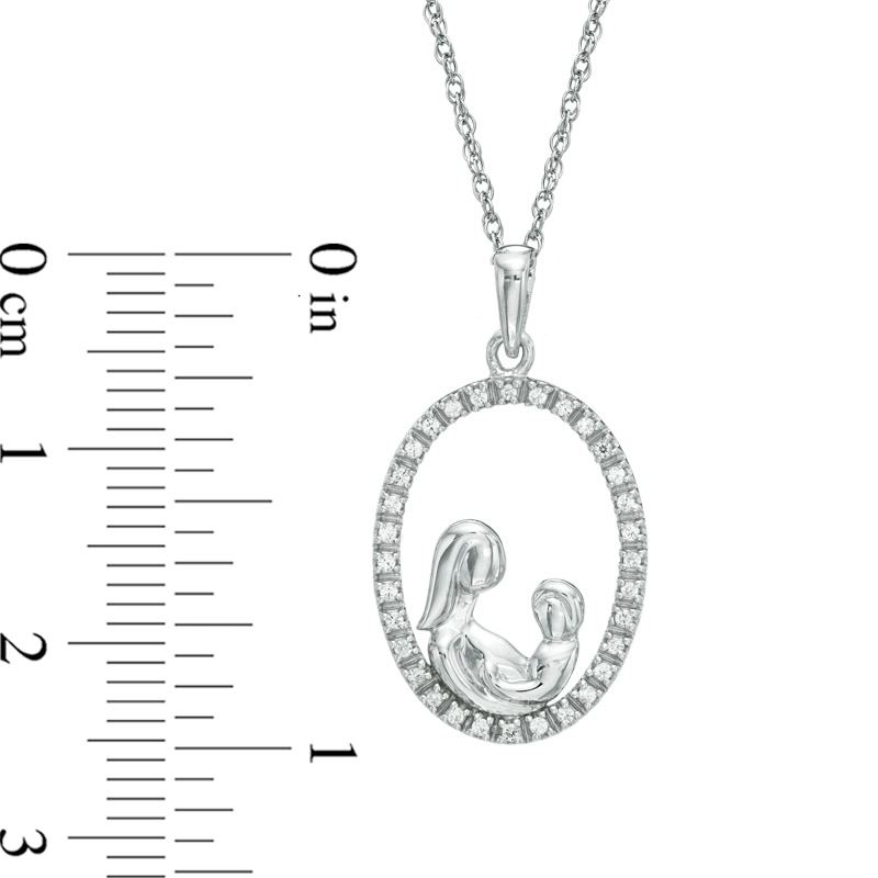 Main Image 2 of 0.12 CT. T.W. Diamond Motherly Love Oval Pendant in 10K White Gold