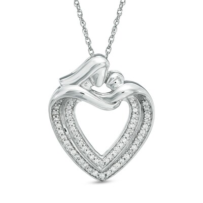 0.25 CT. T.W. Diamond Motherly Love Heart Pendant in 10K White Gold