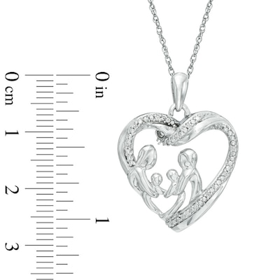 Diamond Accent Family Heart Pendant in 10K White Gold