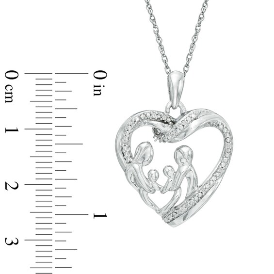 Diamond Accent Family Heart Pendant in 10K White Gold