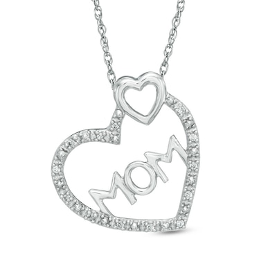 Diamond Accent "MOM" Double Heart Pendant in 10K White Gold