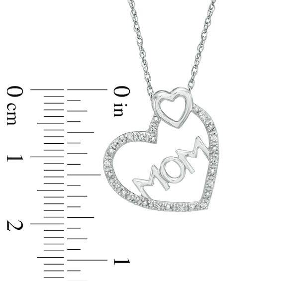 Diamond Accent "MOM" Double Heart Pendant in 10K White Gold