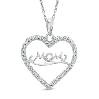 Diamond Accent "MOM" Heart Pendant in 10K White Gold