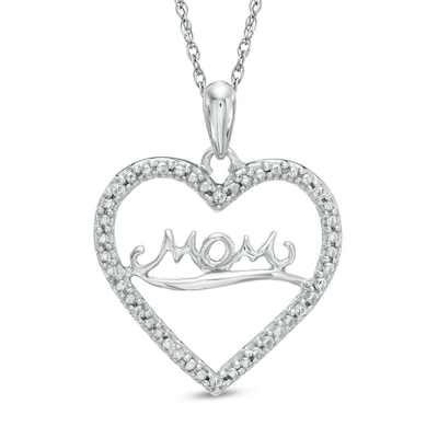 Diamond Accent "MOM" Heart Pendant in 10K White Gold