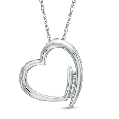 Diamond Accent Tilted Heart Pendant in 10K White Gold