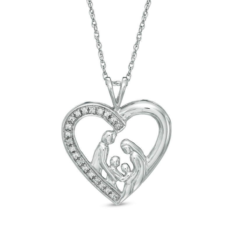 0.10 CT. T.W. Diamond Family Love Heart Pendant in 10K White Gold|Peoples Jewellers