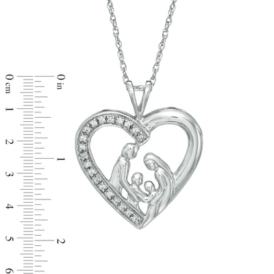 0.10 CT. T.W. Diamond Family Love Heart Pendant in 10K White Gold