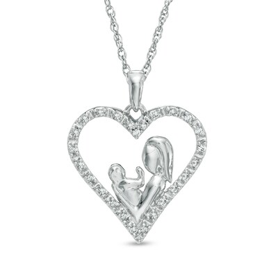 0.10 CT. T.W. Diamond Motherly Love Heart Pendant in 10K White Gold