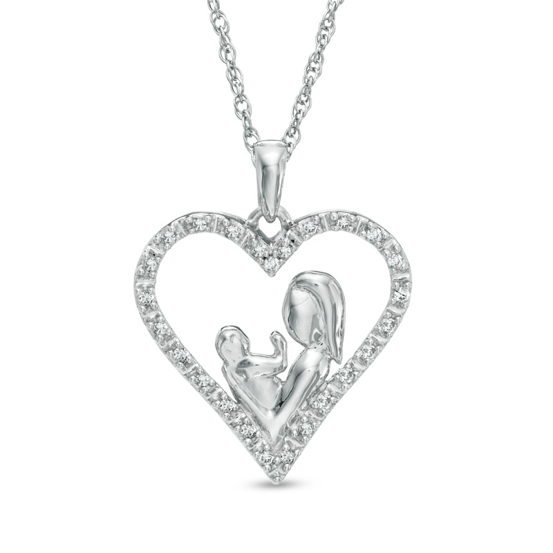0.10 CT. T.W. Diamond Motherly Love Heart Pendant in 10K White Gold|Peoples Jewellers