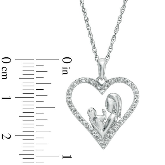 0.10 CT. T.W. Diamond Motherly Love Heart Pendant in 10K White Gold