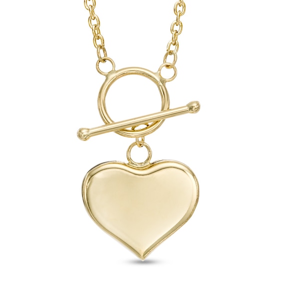 Puff Heart Toggle Necklace in 10K Gold