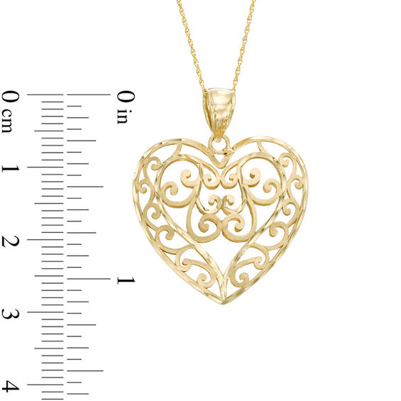 Diamond-Cut Filigree Swirl Heart Pendant in 10K Gold