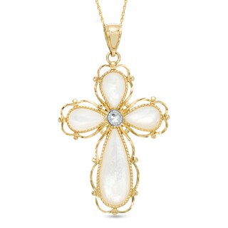 Mother-of-Pearl Cross Pendant in 10K Two-Tone Gold