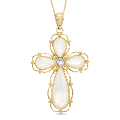 Mother-of-Pearl Cross Pendant in 10K Two-Tone Gold