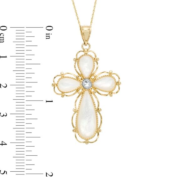 Mother-of-Pearl Cross Pendant in 10K Two-Tone Gold