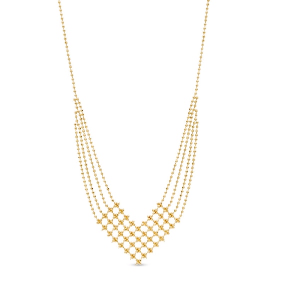 Woven Bead Chevron Necklace in 10K Gold