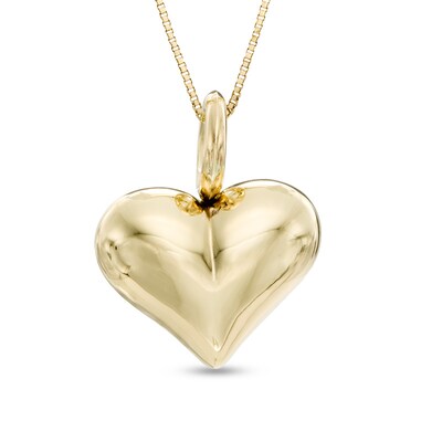 Puff Heart Pendant in 10K Gold - 17"