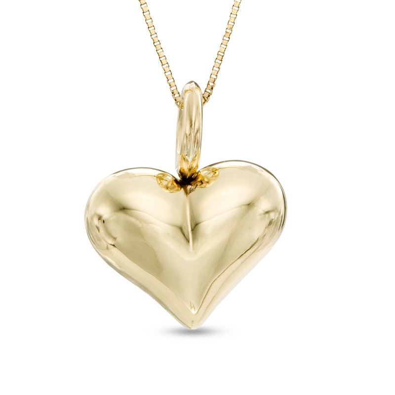 Puff Heart Pendant in 10K Gold - 17"