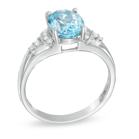 Oval Aquamarine and Diamond Accent Ring in 10K White Gold