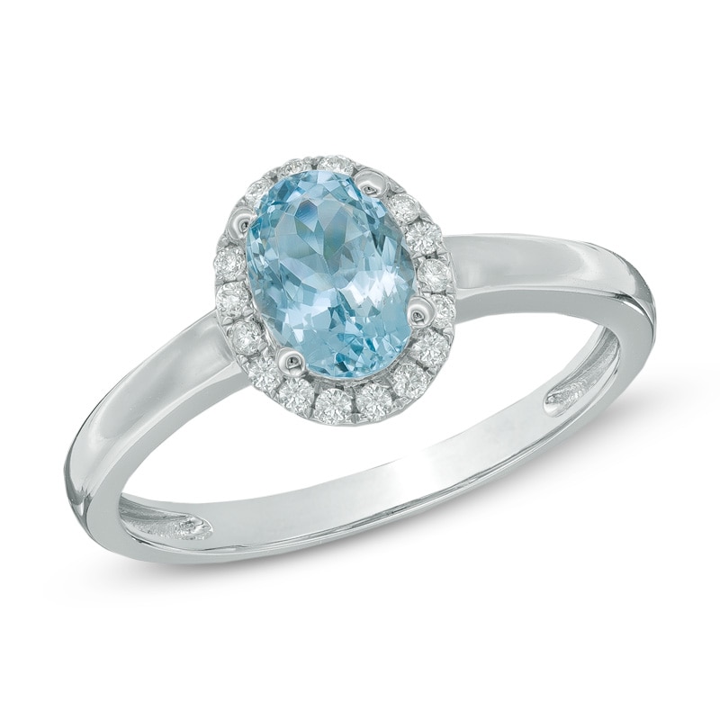 Oval Aquamarine and Diamond Accent Ring in 10K White Gold|Peoples Jewellers