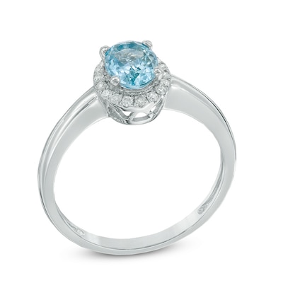 Oval Aquamarine and Diamond Accent Ring in 10K White Gold