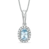 Thumbnail Image 0 of Oval Aquamarine and 0.09 CT. T.W. Diamond Frame Pendant in 10K White Gold