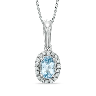 Oval Aquamarine and 0.09 CT. T.W. Diamond Frame Pendant in 10K White Gold