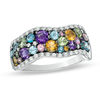 Thumbnail Image 0 of Multi-Gemstone and Lab-Created White Sapphire Wave Ring in Sterling Silver