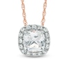 6.0mm Cushion-Cut Lab-Created White Sapphire Frame Pendant in Sterling Silver and 14K Rose Gold Plate