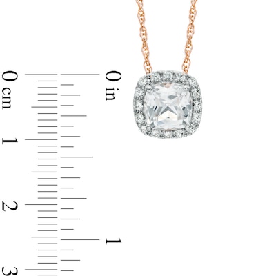 6.0mm Cushion-Cut Lab-Created White Sapphire Frame Pendant in Sterling Silver and 14K Rose Gold Plate