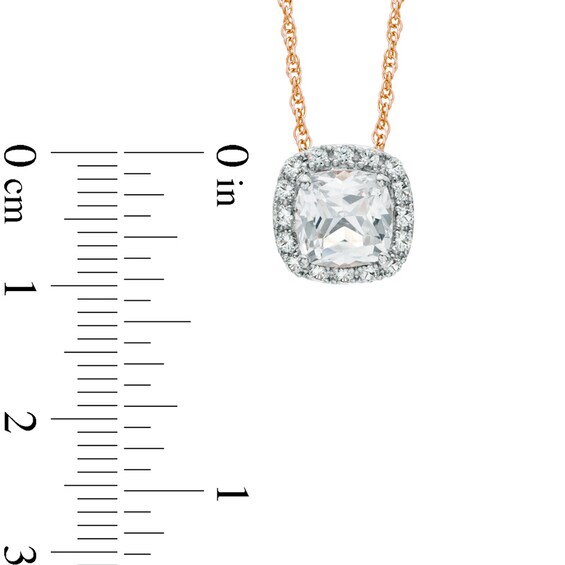 6.0mm Cushion-Cut Lab-Created White Sapphire Frame Pendant in Sterling Silver and 14K Rose Gold Plate