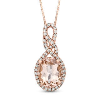 Oval Morganite and 0.23 CT. T.W. Diamond Loop Pendant in 10K Rose Gold