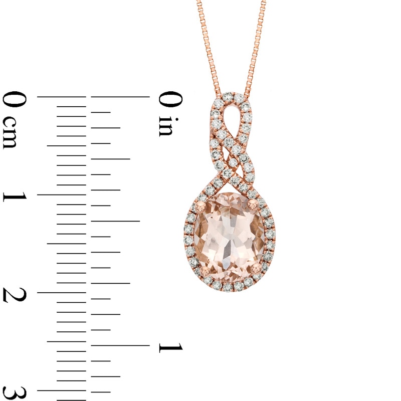 Main Image 2 of Oval Morganite and 0.23 CT. T.W. Diamond Loop Pendant in 10K Rose Gold