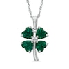 Heart-Shaped Lab-Created Emerald and  White Sapphire Clover Pendant in Sterling Silver