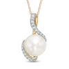 Thumbnail Image 0 of 7.5-8.0mm Freshwater Cultured Pearl and Diamond Accent Swirl Pendant in 10K Gold
