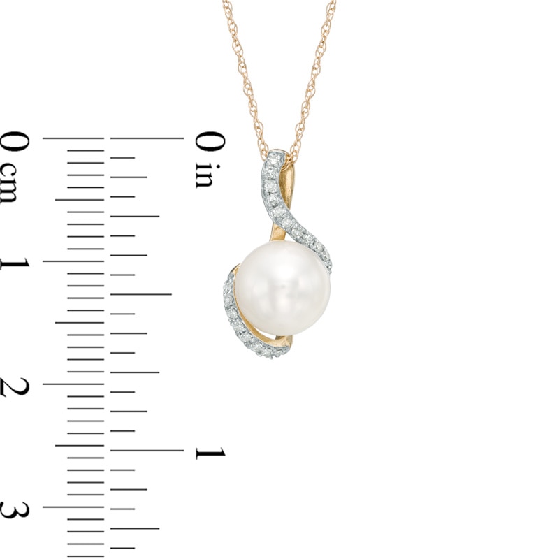 7.5-8.0mm Freshwater Cultured Pearl and Diamond Accent Swirl Pendant in 10K Gold