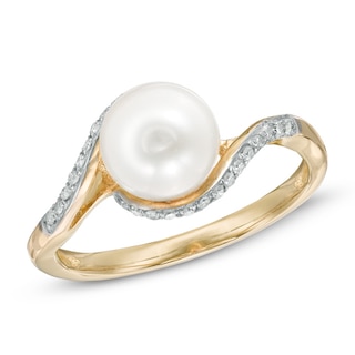 7.5-8.0mm Freshwater Cultured Pearl and Diamond Accent Ring in 10K Gold