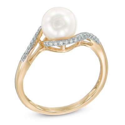 7.5-8.0mm Freshwater Cultured Pearl and Diamond Accent Ring in 10K Gold