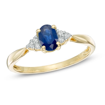 Oval Blue Sapphire and Diamond Accent Ring in 14K Gold